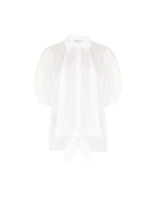 White Cotton Shirt with Lace Inserts