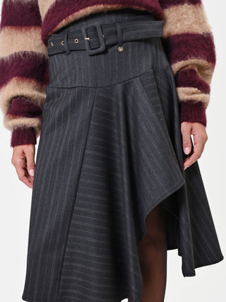 Asymmetrical Grey Pinstripe Viscose-Blend Skirt
