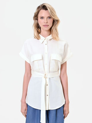Camicia utility a maniche corte bianco panna