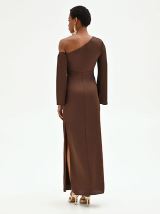 One-Shoulder-Maxikleid in Schokobraun
