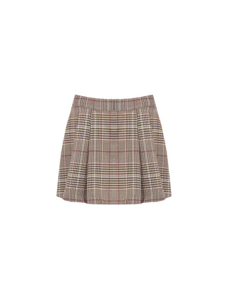Taupe Checked Viscose-Blend Skort