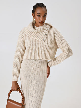 White Cropped English Rib Sweater