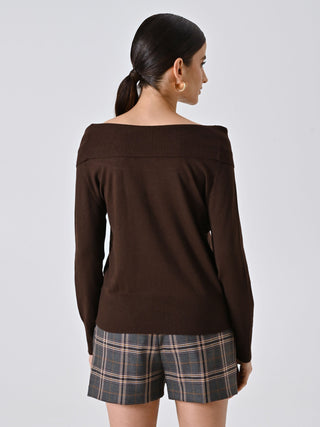 Chocolate Knitted Roll Neck Sweater