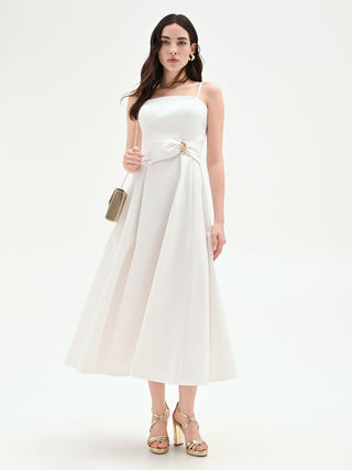 Cream Midi Dress with Jewel Detail