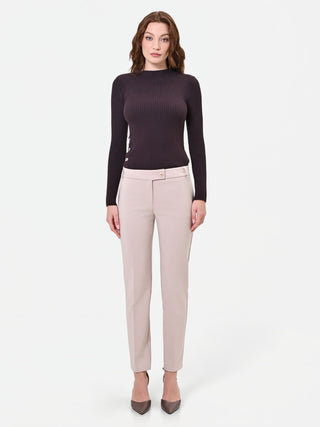 Taupe Beige Cigarette Trousers with Center Crease