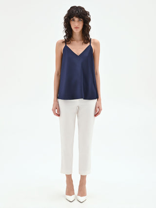 Navy Blue Satin Strappy Top