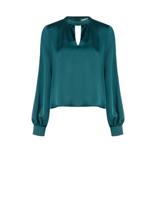 Green Satin Blouse with Cut-Out Detail