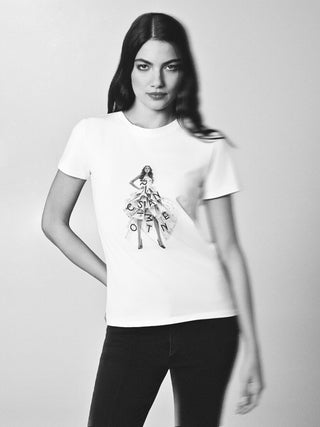 T-shirt en coton crème à imprimé graphique