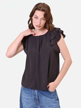 Fluid Brown Blouse with Ruffle Detail