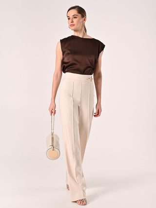 Flared Trousers in Light Beige Technical Fabric