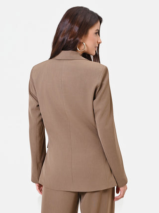 Taupe Beige Double-Breasted Jacket with Peak Lapels