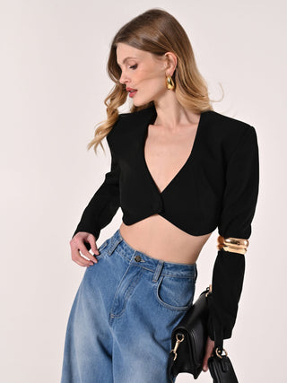 Black Shrug with Covered Button
