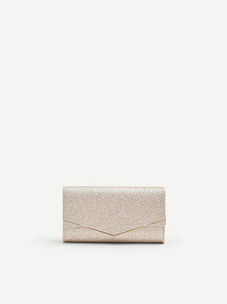 Champagne gold clutch with metallic trim