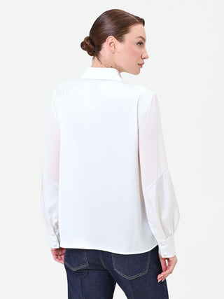 Camicia in georgette panna bianco con inserto geometrico