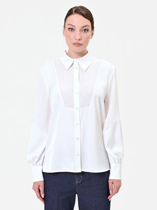 Camicia in georgette panna bianco con inserto geometrico