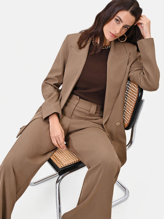 Taupe Beige Double-Breasted Jacket with Peak Lapels