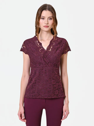 Burgundy Lace Crossover V-Neck Top