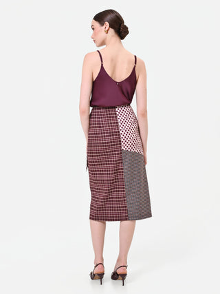 Burgundy Patchwork Wrap Skirt