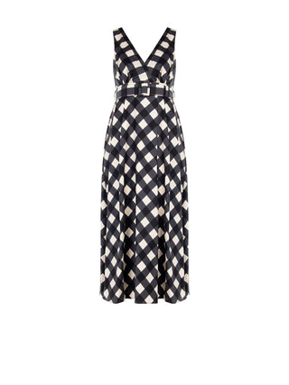Maxikleid mit diagonalem Karoprint in Schwarz