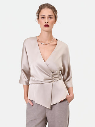 Beige Taupe Wrap Blouse