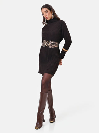 Dark Brown Ribbed Short Dress