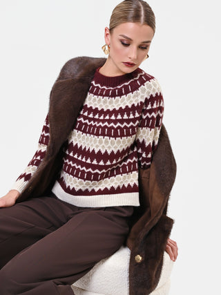 Pull bordeaux en jacquard à motif géométrique