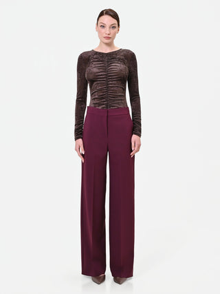 Pantalone a palazzo bordeaux rosso in tessuto tecnico