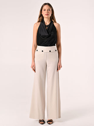 Pantalon blanc à rayures bleues