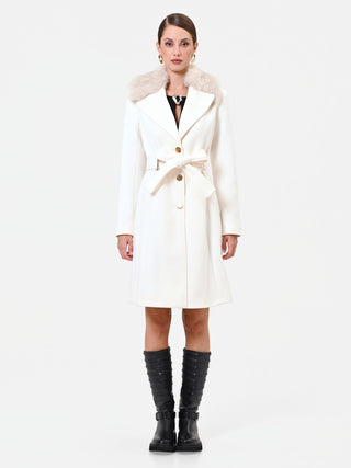 White coat with faux fur insert