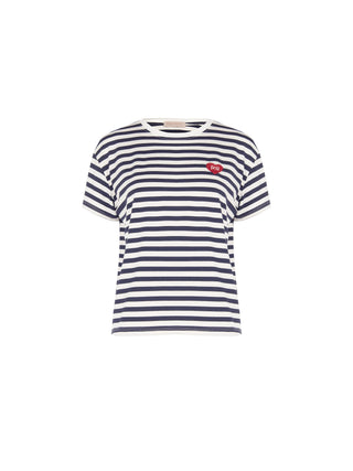 T-shirt blu a righe con patch cuore