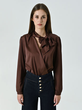 Chocolate Blouse Bodysuit with Bow