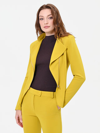 Oil Green Fitted Jacket with Asymmetrical Zip