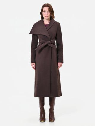 Cappotto lungo marrone moro a portafoglio misto viscosa