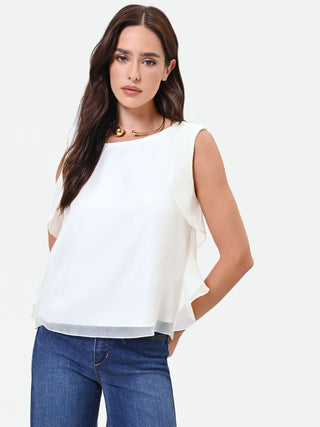 White Top with Ruffled Armholes