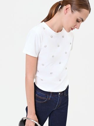 T-shirt panna con applicazioni gioiello