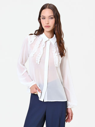 Camicia panna con ruches verticali