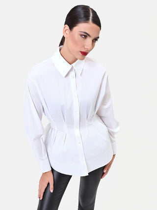 Camicia in cotone bianca con effetto corsetto