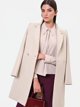 Camicia tortora beige in georgette con pieghe sovrapposte