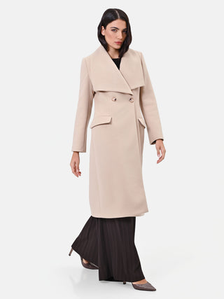 Long Dove Grey Coat with Wide Lapels