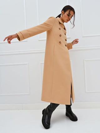 Camel Double-Breasted Maxi Coat