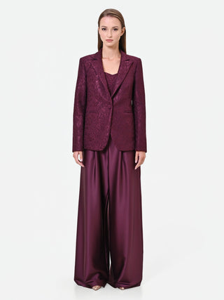 Lace-Effect Single-Breasted Burgundy Jacket