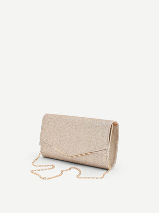 Champagne gold clutch with metallic trim