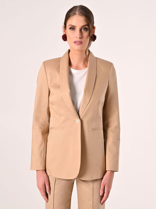 Dark Beige Cotton Jacket with Contrasting Stitching