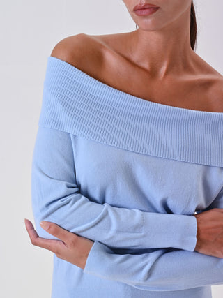 Pull col roulé bleu ciel