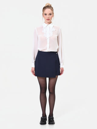Blue Viscose Blend Wrap Skort