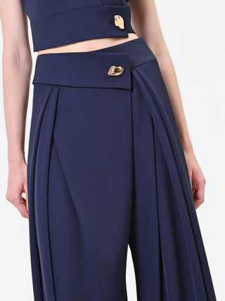 Pantalone palazzo blu navy con bottone design