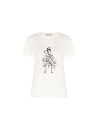 T-shirt en coton crème à imprimé graphique