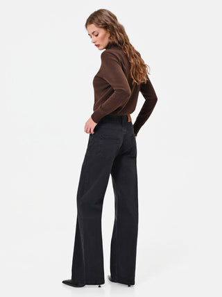 Black Wide-Leg Rhinestone Jeans