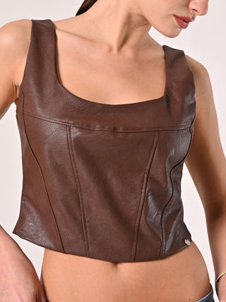 Brown Faux Leather Top