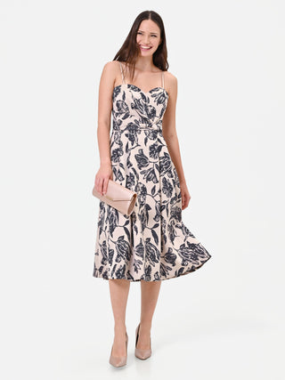Abito midi in jacquard con stampa floreale blu navy